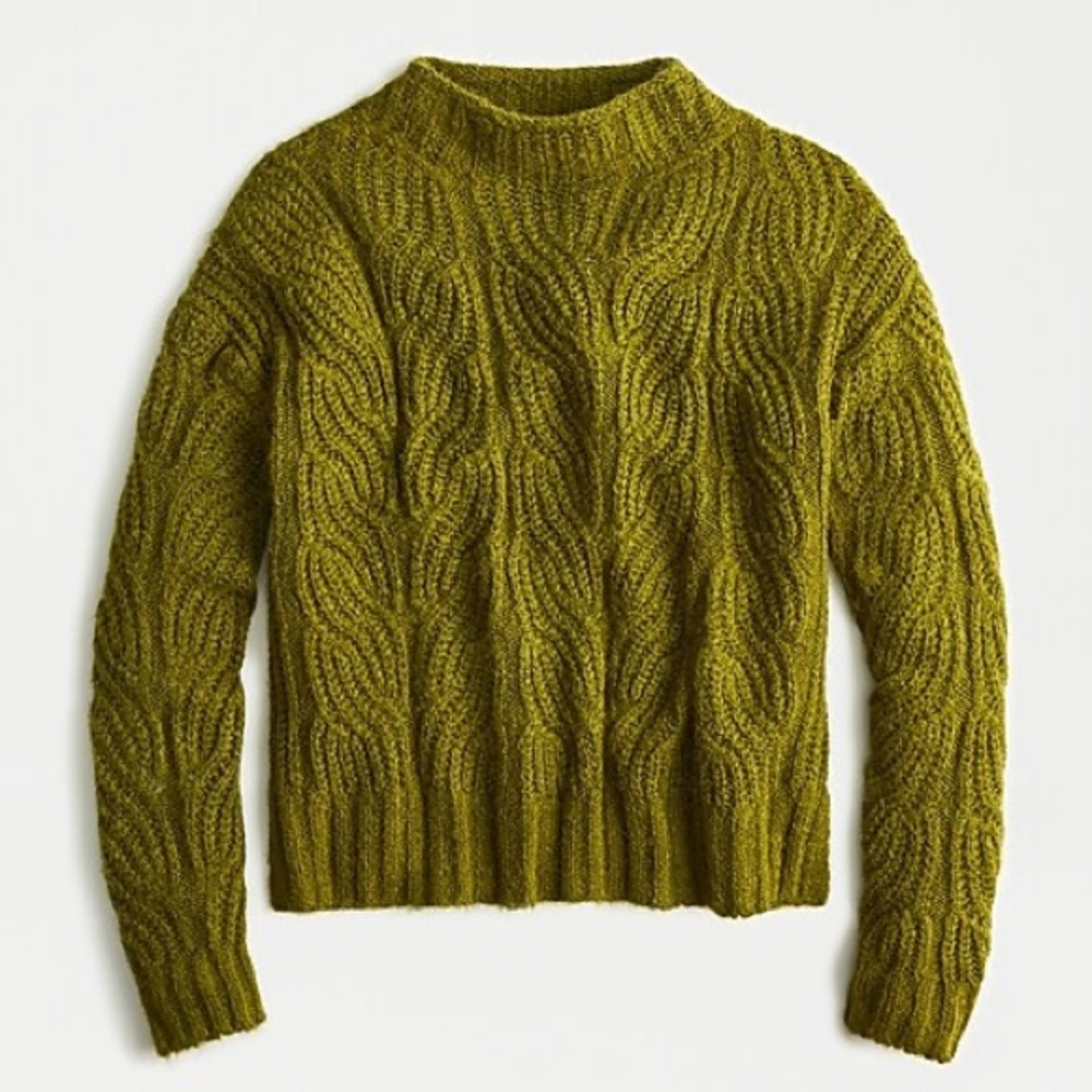 J. Crew pointelle cable sweater. Forest green.